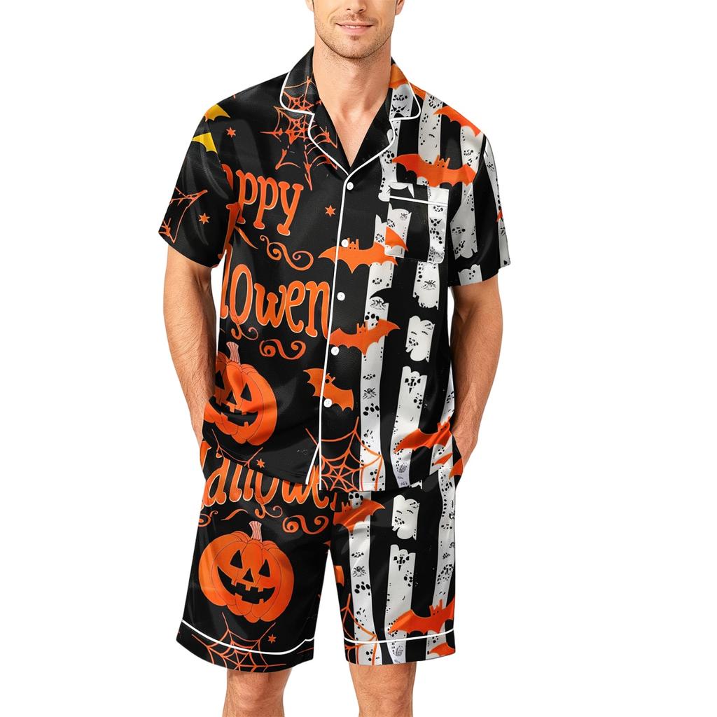 Men's Short Sleeve Pajama Set Button Down Shirt with Hemmed Shorts Soft Casual Sleepwear Lounge Set Available In Sizes S To XXXXL