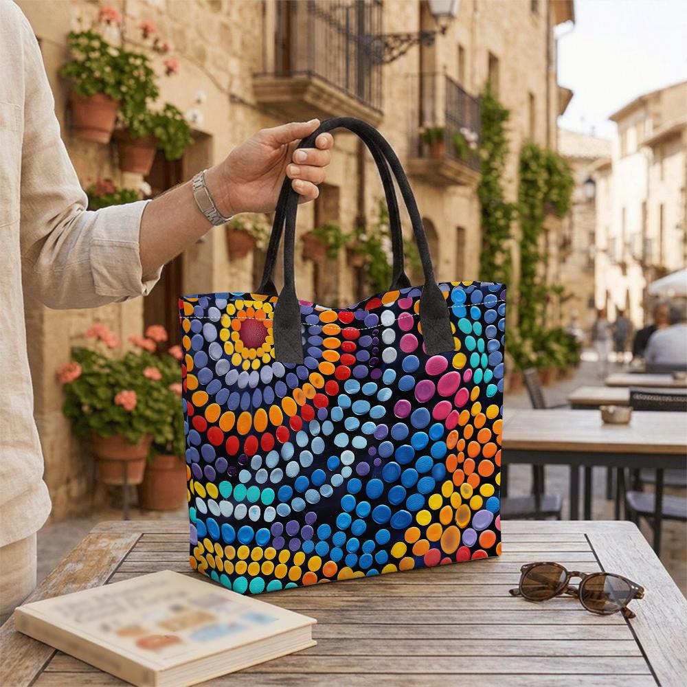 Colorful Dot Art Canvas Tote Bag Casual Large Capacity Daily Handbag for Women Stylish Outdoor Travel Shopping Carryall