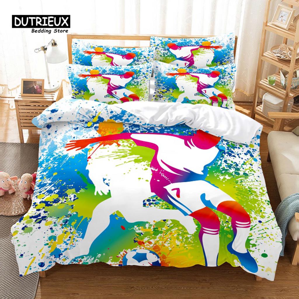 Sports Football Bedding Set, 3Pcs Duvet Cover Set, Soft Comfortable Breathable Duvet Cover, For Bedroom Guest Room Decor