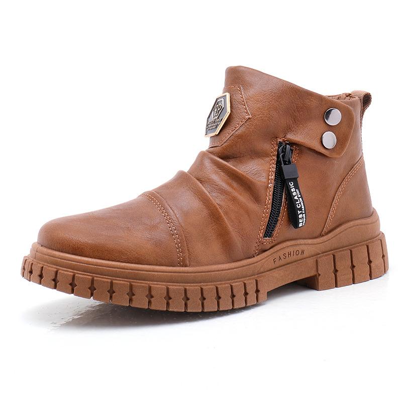 Fashion Designer Luxury Zipper Mens Boots Autumn White High Top Men Casual Shoes Black Ankle Boots Fashion Motorcycle Shoes For Men