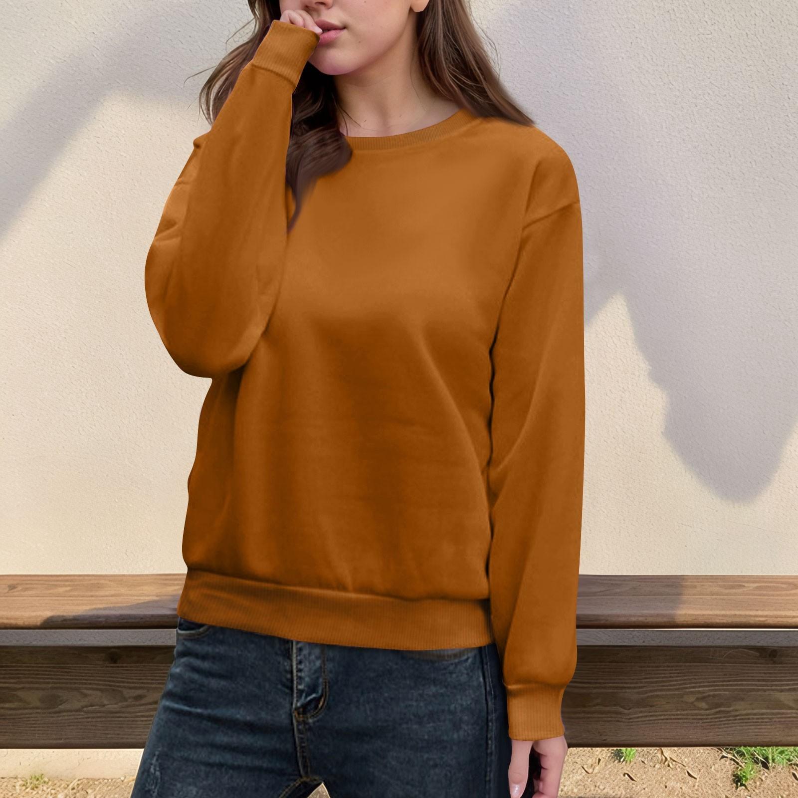 

Женский повседневный модный топ, однотонный, круглый вырез, длинный рукав, пуловер XXXL коричневый