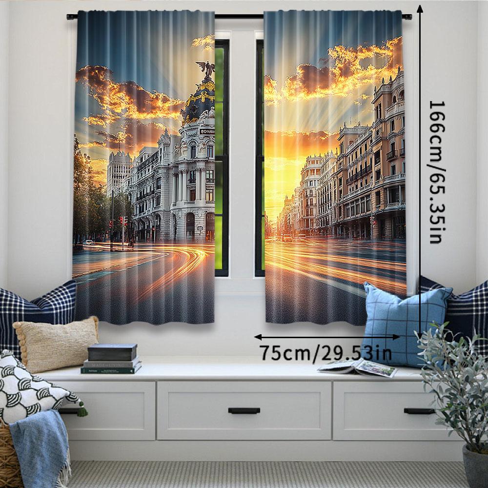 Set Of 2 Modern European Curtain View Streets Madrid Sky Landscape Big Old Town Heritage Bedroom Living Room For Sitting Made Polyester