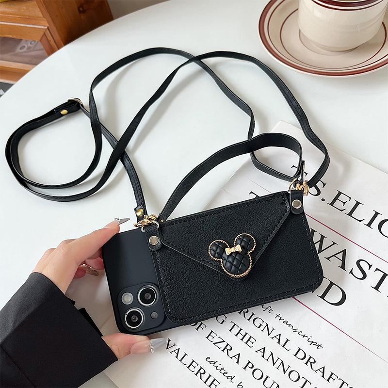 For Iphone16Promax Phone Case Apple 17 Crossbody Rope 13 Mickey Mouse Wallet 15/Xr Card Case 8