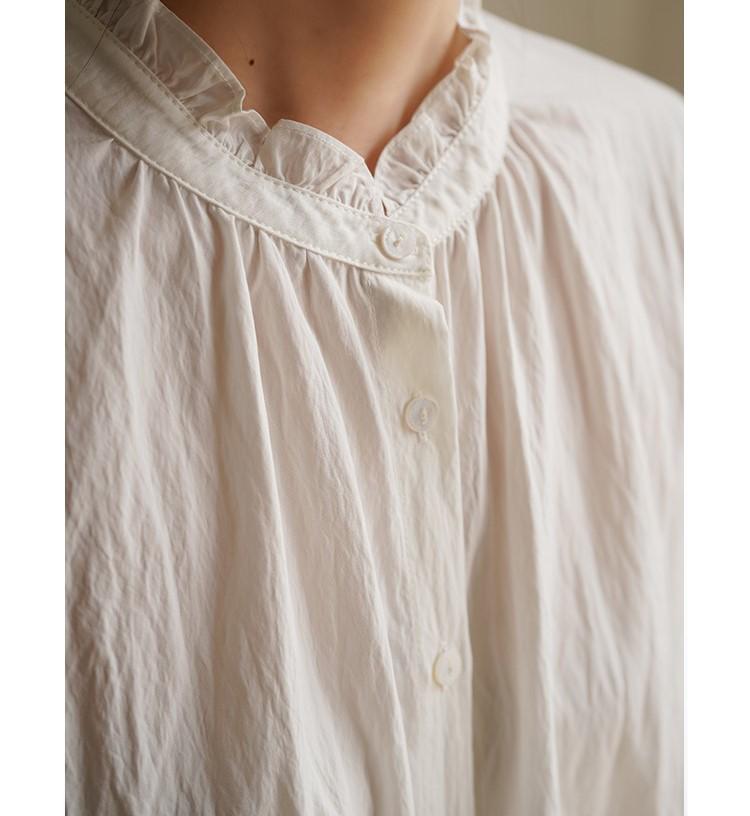 Early Autumn French Pleated Ruffle Stand Collar White Shirt for Women