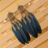 Hollow Vintage Leaf Feather Drop Earrings Bohemian Feathers Long Design Hollow Metal Earrings Ladies Zircon