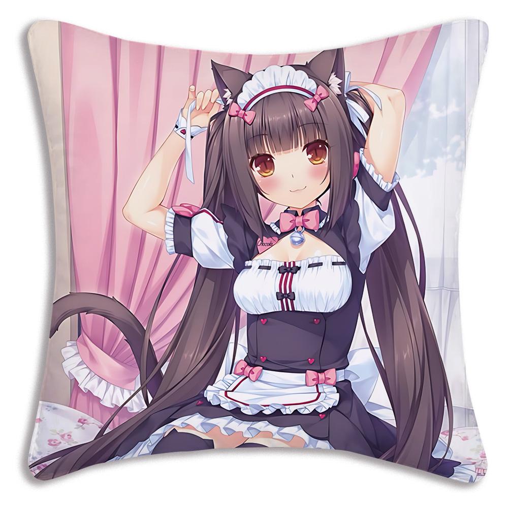 Anime N-Nekoparas Pillow Covers Cartoon Sofa Decorative Home Double-sided Printing Short Plush Cute Cushion Cover