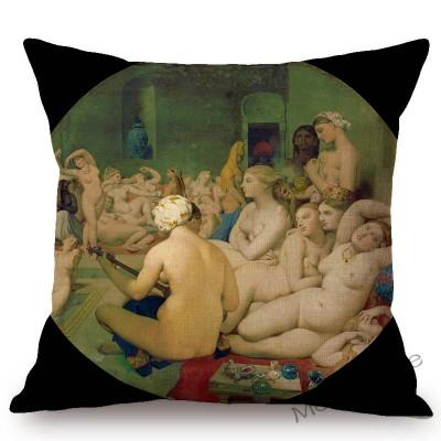 Neoclassical World Famous Oil Painting Jean Ingres Nepoleon The Source La Grande Odalisque Sofa Pillow Case Linen Cushion Cover