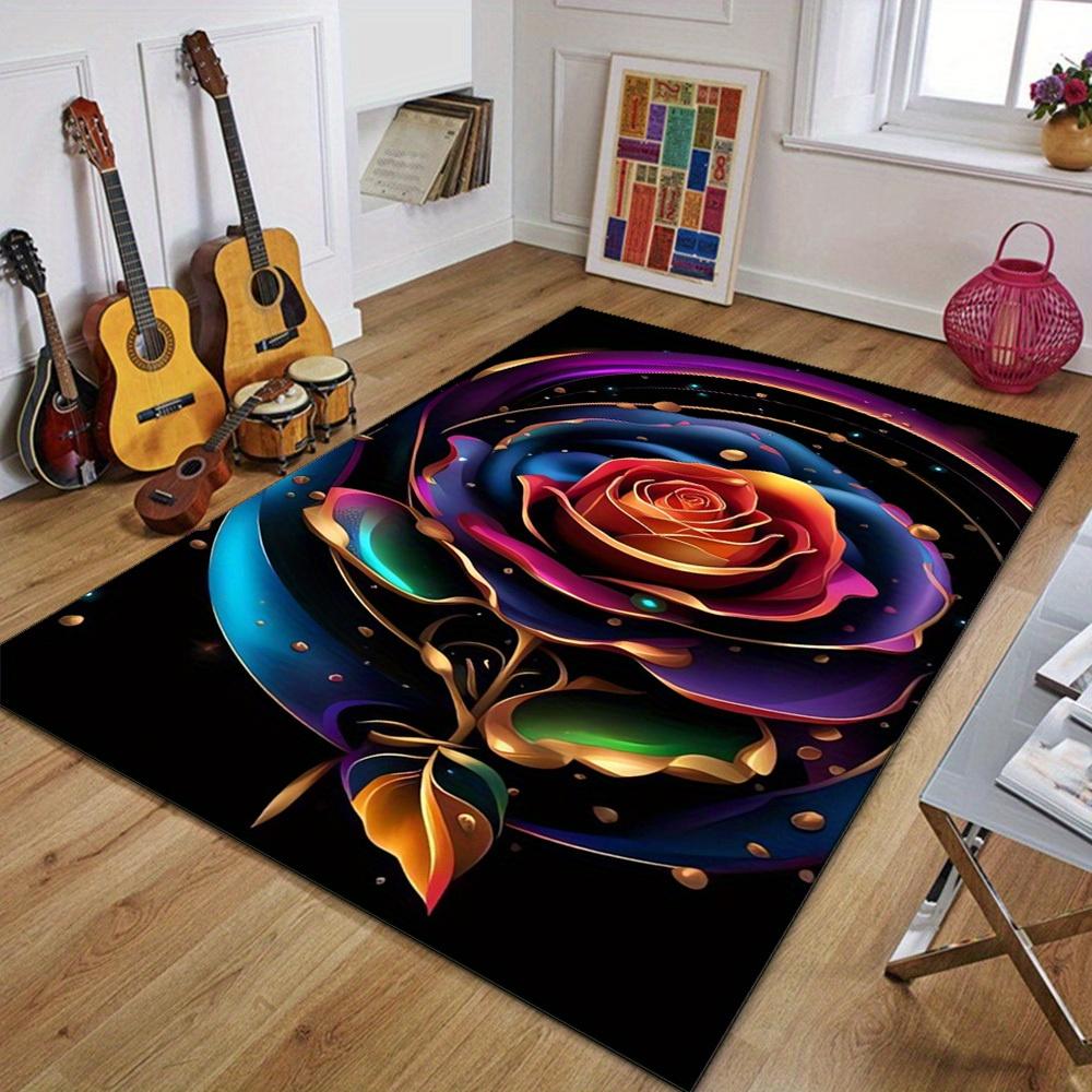 1pc Rose Carpet, Comfortable Non-Slip Printed Area Rug for Kitchen, Living Room, Balcony, Bathroom Accessories, Home Decor, Hote
