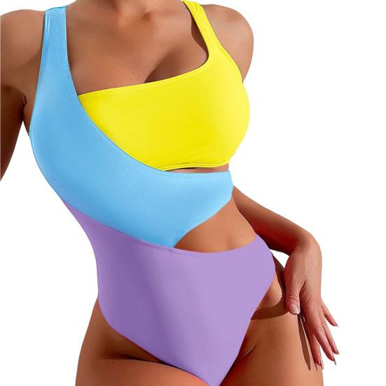 Costume Da Bagno Intero Donna Con Controllo Pancia – Scollo Profondo, Colori A Contrasto, Morbido E Traspirante