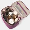 Lychee Leather Handheld Cosmetic Box with Detachable Mirror Double Zipper Travel Makeup Bag for Women