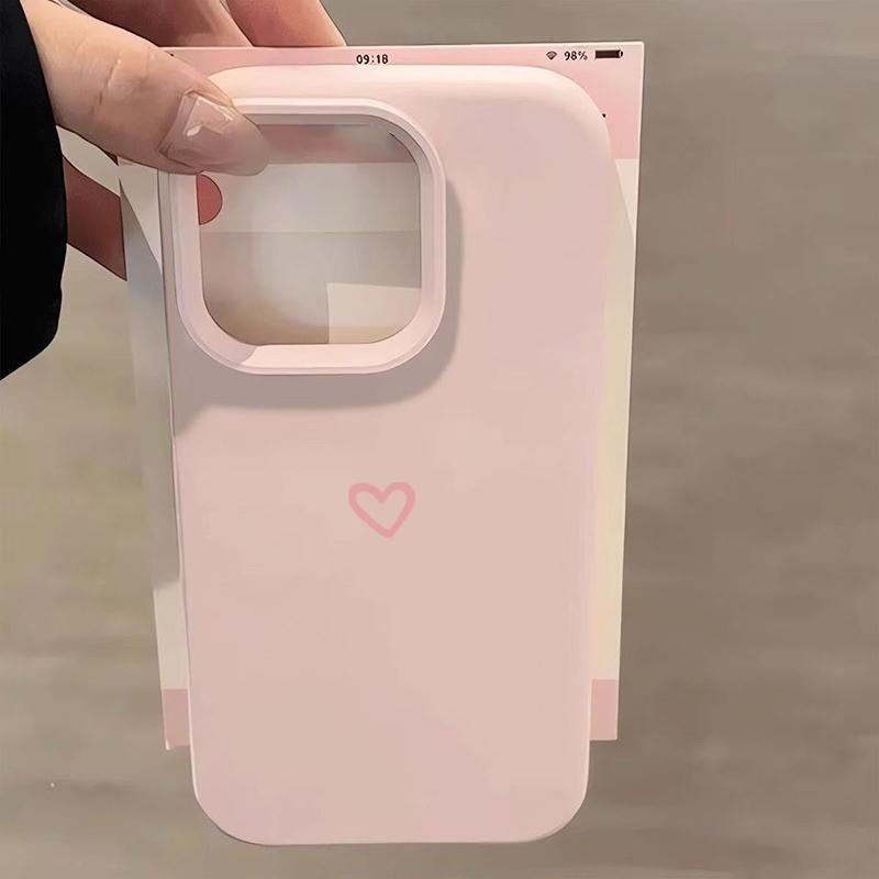 Pink Minimalist Heart-shaped Phone Case For 17 Pro Max 17 Air 16 Plus 17 16 15 14 13 12 11 Cartoon-style Aesthetic Cover