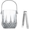 Glass Ice Bucket with Handle and Ice Tong Holds 37oz of Ice Clear Crystal Ice Buckets for Cocktail Bar Wine Home Bar Accessories Parties Clear