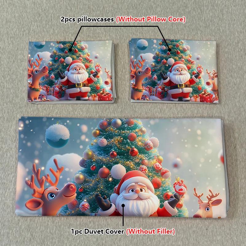 3Pc Cartoon Christmas Duvet Cover Kawaii Elk Interesting Old Man Bedding Set (1Duvet Cover &2Pillowcases) No Filler/Core