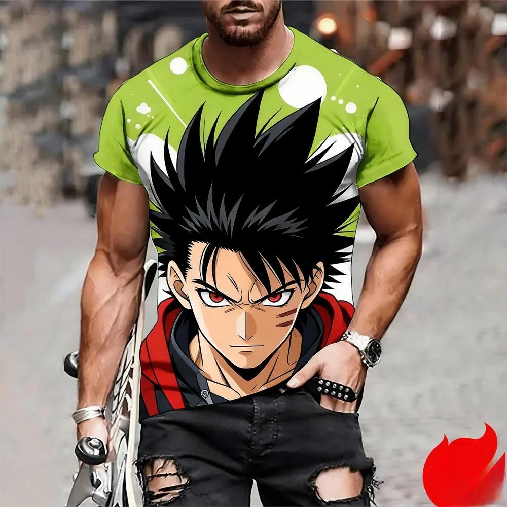 Man Anime Printed Casual Round Neck T-shirt Fashionable Comfortable Soft Breathable Minimalist Daily Large Loose T-shirt