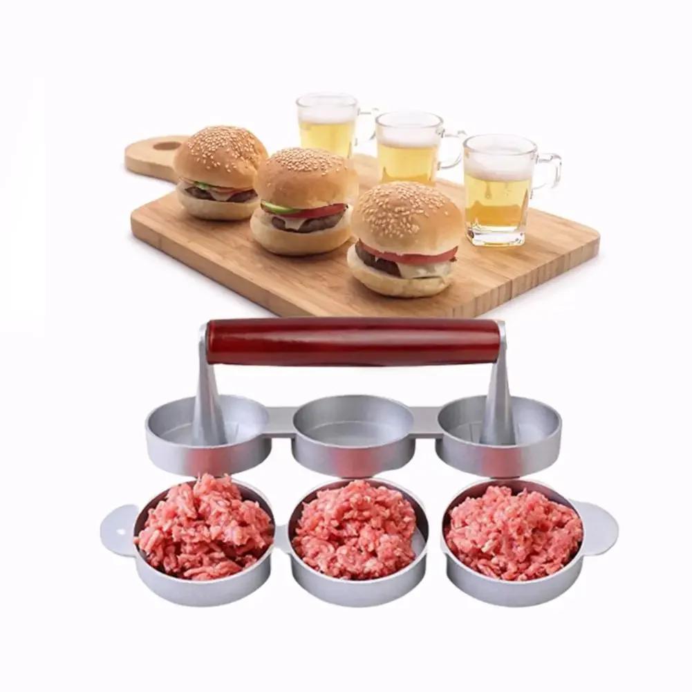 Round Shape Non - Stick Triple Burger Press Hamburger Patty Maker Mold for Chef Cutlets, Hamburger Meat, Beef Grill