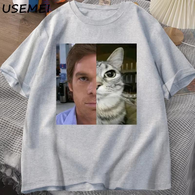 Dexter Morgan Katze T-Shirts Lustiges Baumwoll Kurzarm Rundhals T-Shirt Unisex Streetwear Herrenkleidung Katzen Meme Gen Z Humor Kleidung