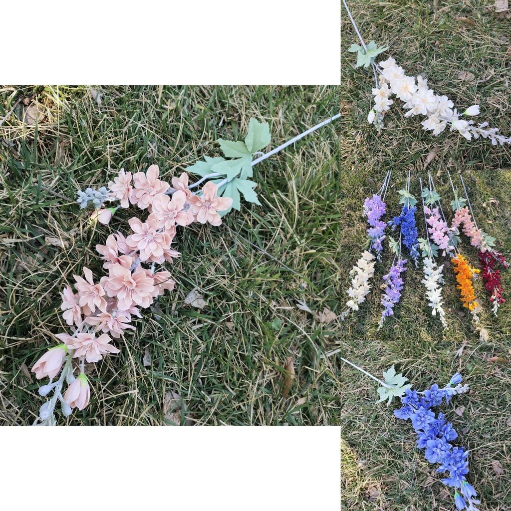 Artificial Larkspur Flocked Stems Double Fork Design Wedding Floral Decor Home Centerpiece Arrangements