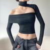 European and American Style Spice Girl Hanging Neck Asymmetrical Long-sleeved Off-the-shoulder Flanged Tube Top Fashion Street Personality Casual T-sh