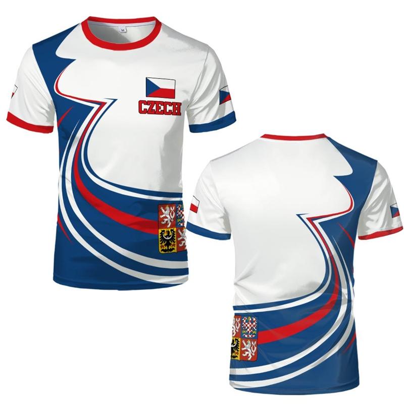 Tschechien Flagge Fußball T-Shirts Tschechien Nationales Emblem 3D Gedruckte Sport T-Shirts Lässige Atmungsaktive Rundhals T-Shirts