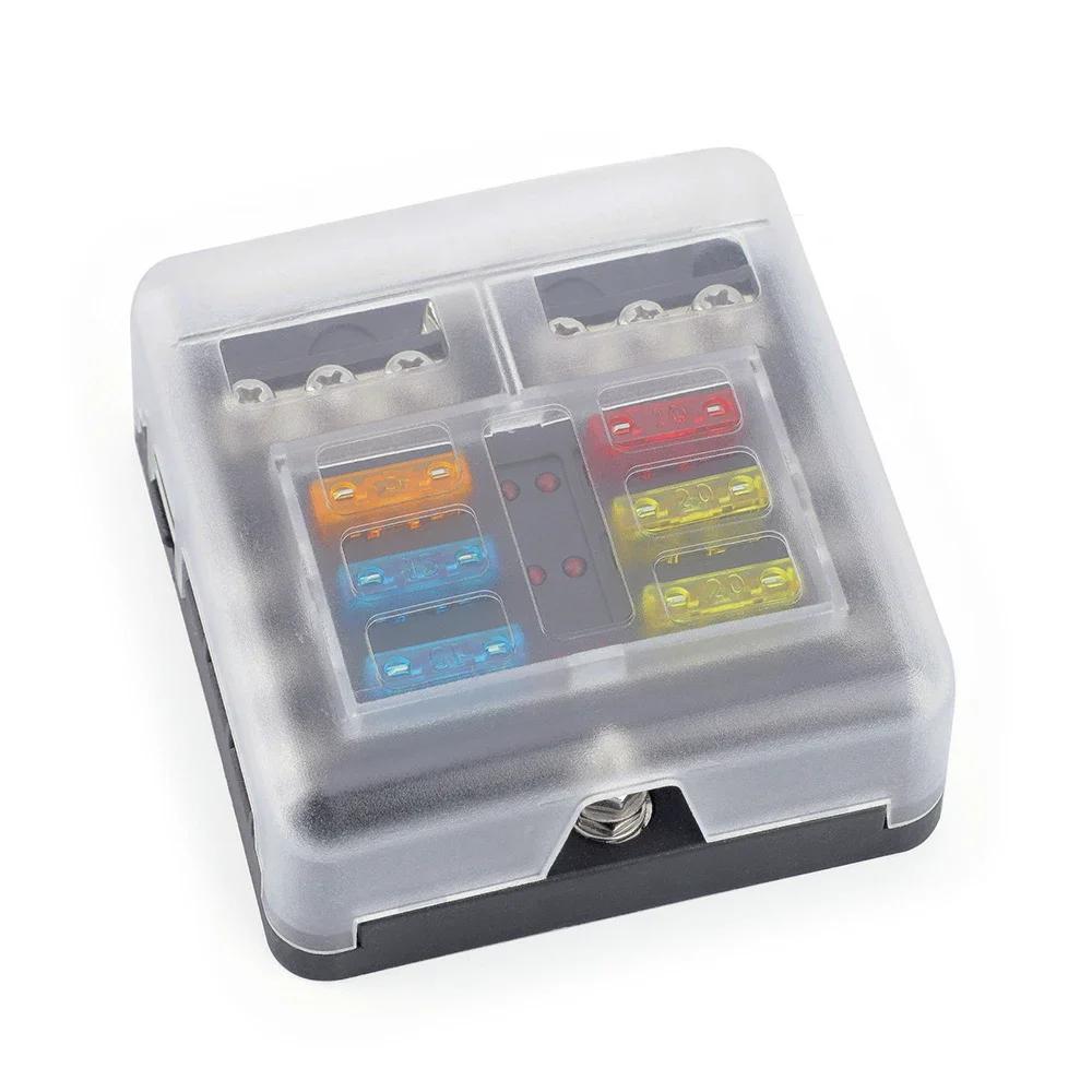 

12 Way Fuse Box 6 Way Blade Fuse Block Holder Waterproof M5 Stud With LED Indicator Light For Auto Car Boat Turck Marine 12V 32V