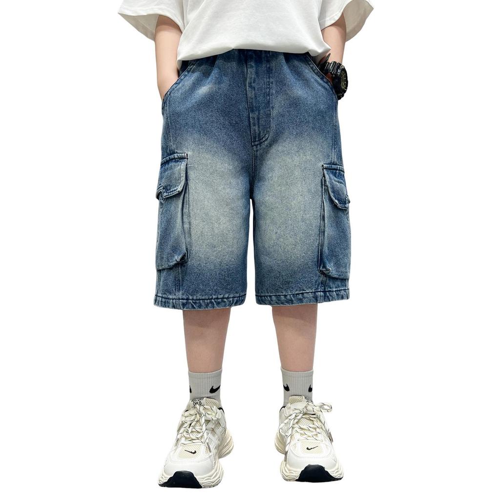 Jungen 2026 Sommer Mode Denim Capri-Shorts mit großen Taschen