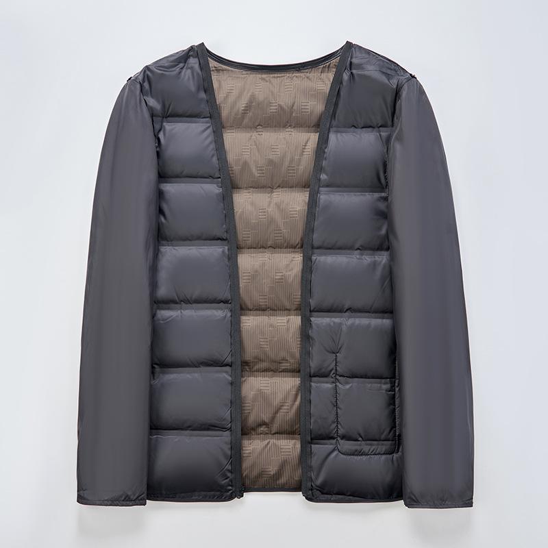 High-end wool double-sided denim coat for men, removable down lining, suit collar, windbreaker, warm mid-length coat