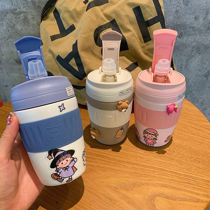 Stylish 370ml Insulated Water Bottle For Children With Convenient Straw And Strap