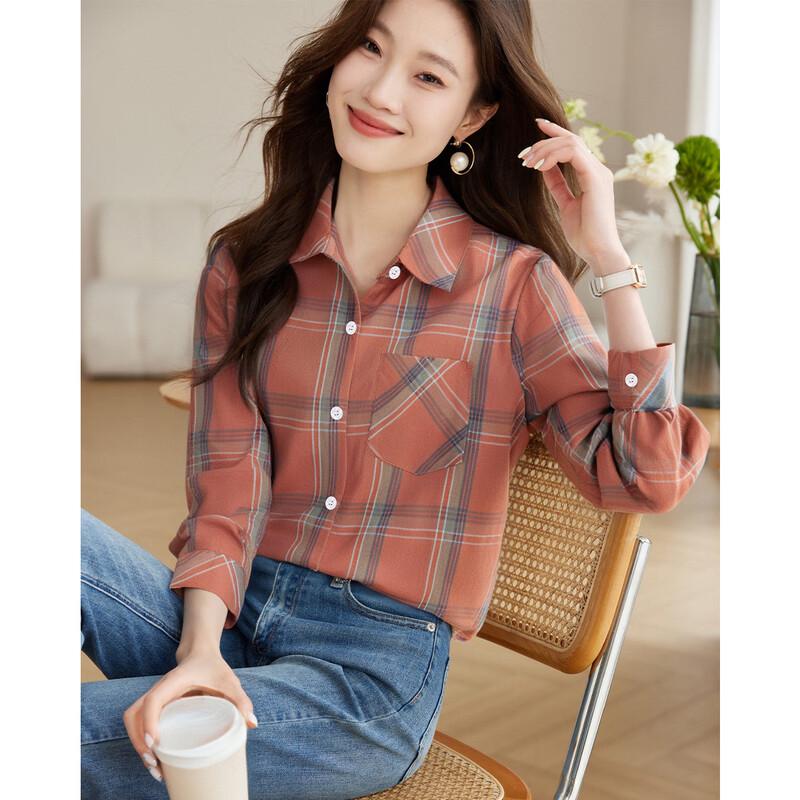 Oudifu Women s 100% Cotton Plaid Shirt XL