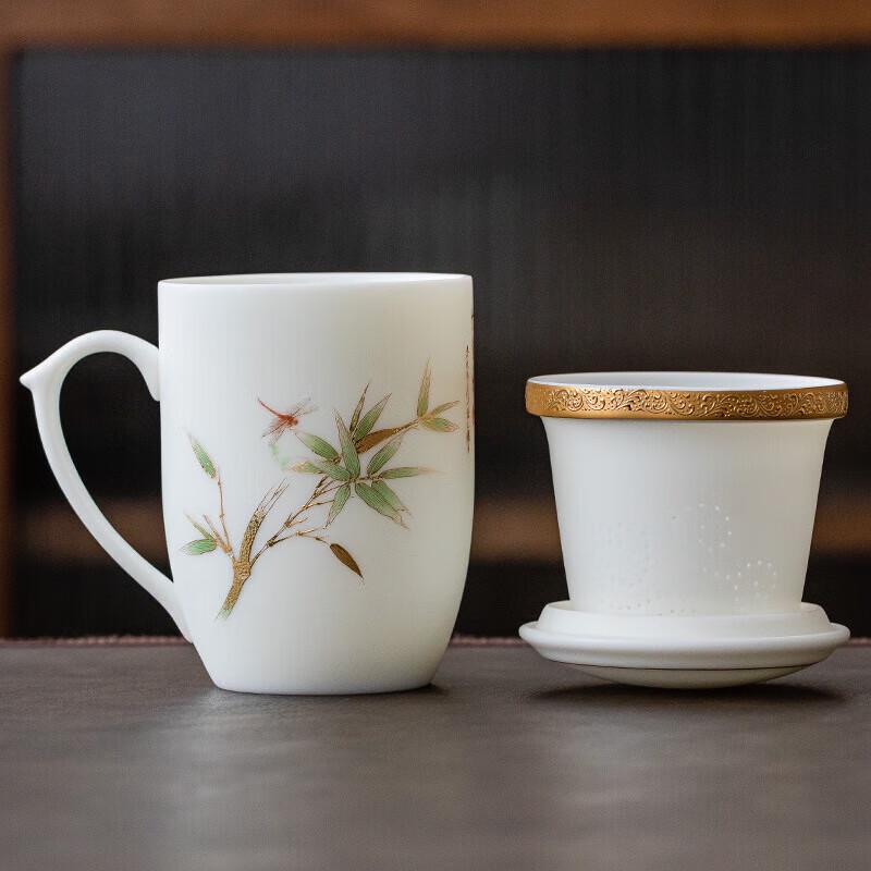 Cha Xun Mutton Fat Jade Ceramic Tea Infuser Cup 3-Piece Set