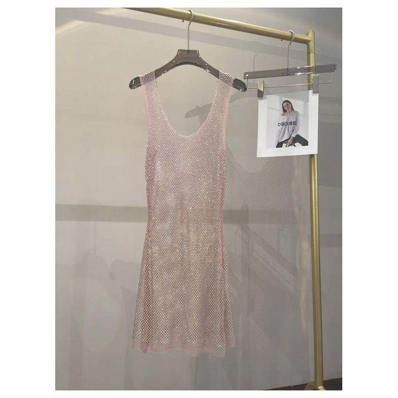 Mesh See through round Neck Neck Dress Sleeveless Hollow Mesh See through round Neck Dress