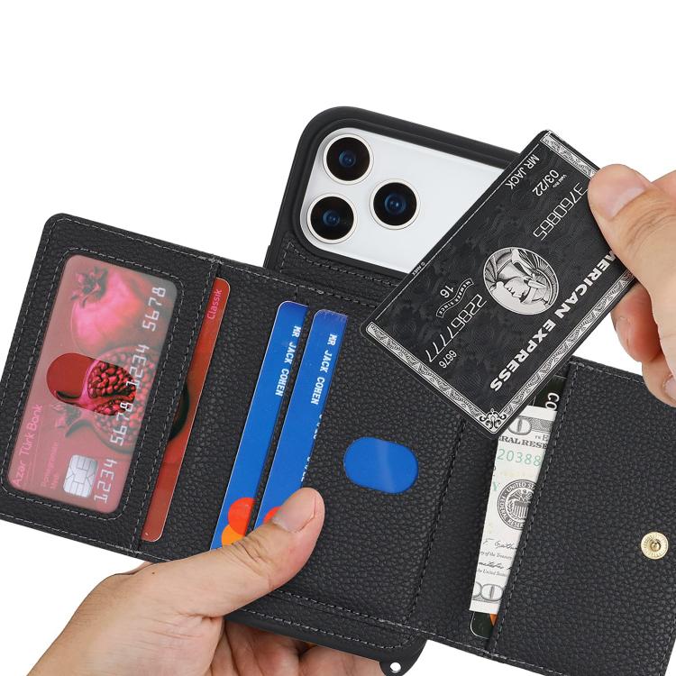 Crossbody Zipper Wallet Ring Holder Litchi Leather Phone Case
