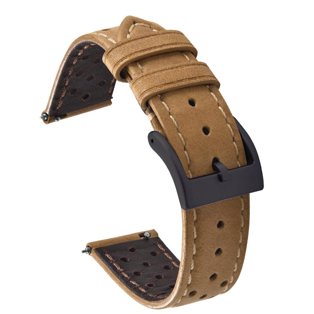 Racing Leather Strap 18mm 20mm 22mm Breathable Porous Leather Watch Strap Quick Release Leather Watchbands Universal Men Women