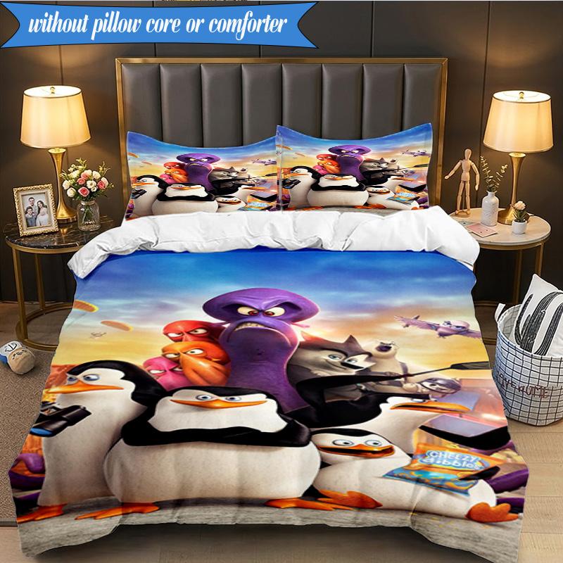Penguins dventure 3pcs K-pop music group Bedding set,Ideal for Bedroom, Dormitory,Including Duvet Cover And 2pcs Pillowcases,Fan gifts