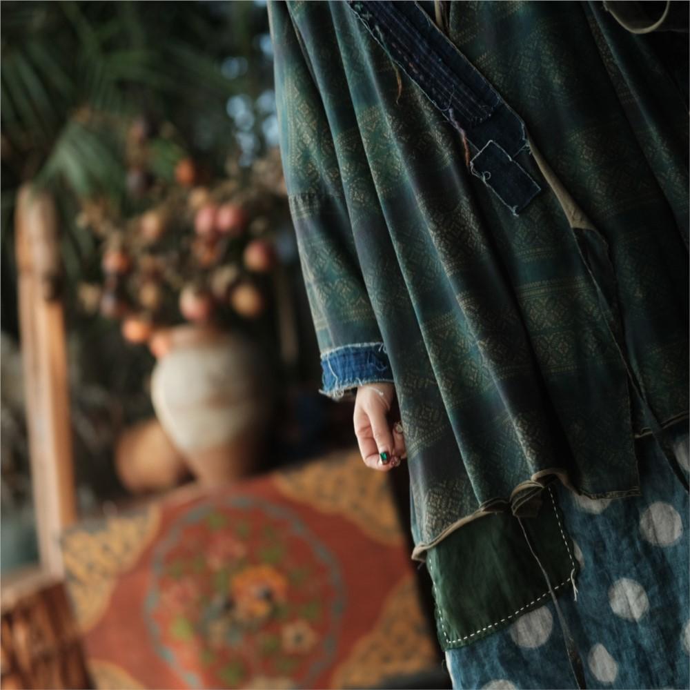 Johnature Camicie Vintage da Donna Top Primavera Stile Cinese Stampa Floreale Cintura Camicette Scollo a V Patchwork Camicie
