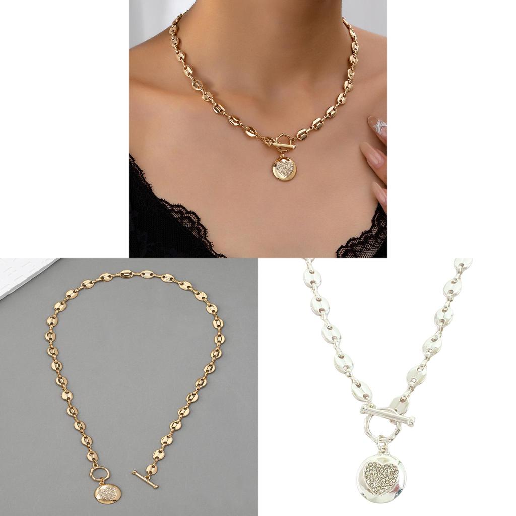 Heart Shape Pendant Necklace With Gold Plated Alloy Chain For Women