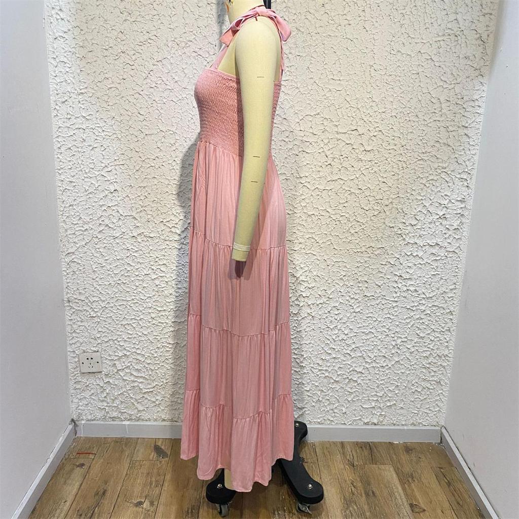 Fashion Bohemian Style Beach Dresses For Women Sleeveless Sexy Backless Maxi Sling A-line Dress Casual Party Vestidos 2024 Summer