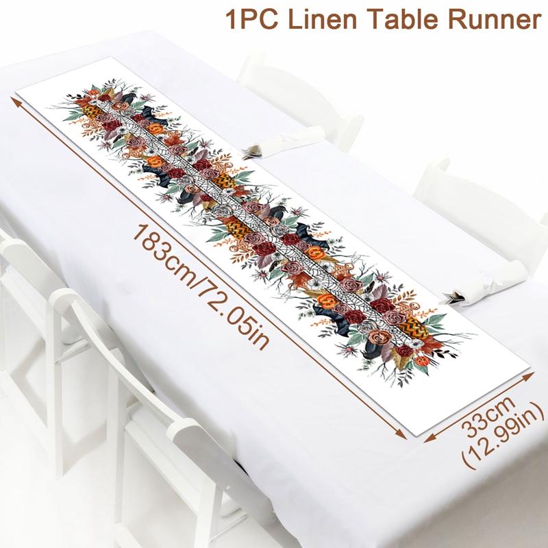 Halloween Party Linen Table Runner Happy Halloween Decoration For Home Kids Trick Or Treat Pumpkin Bat Horror Party Supplies