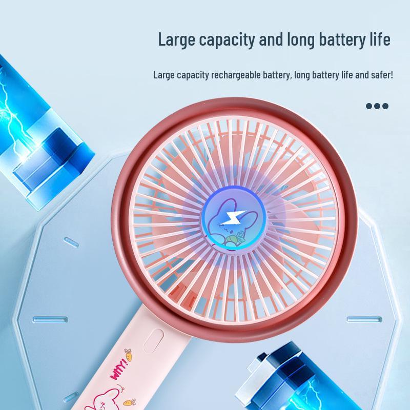 2026 Desktop & Handheld Cartoon Fan with Multi-Speed and Phone Holder – Large Brushless Strong Wind Model