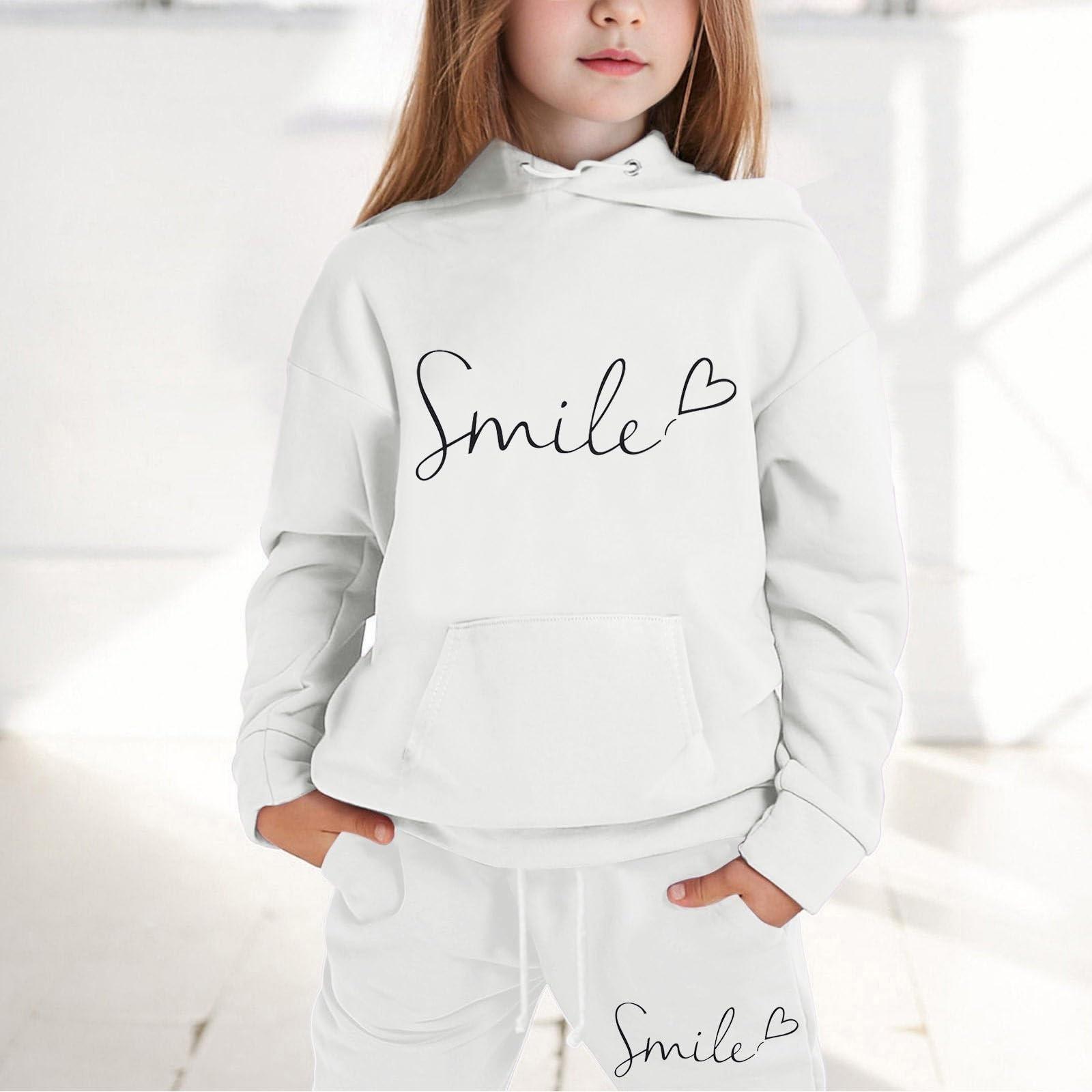 

Boys Girls Sweatsuit Clothing Hooded Sweatshirt Jogging Sweatpants Tracksuits Set Fashion Outfit 160 белый