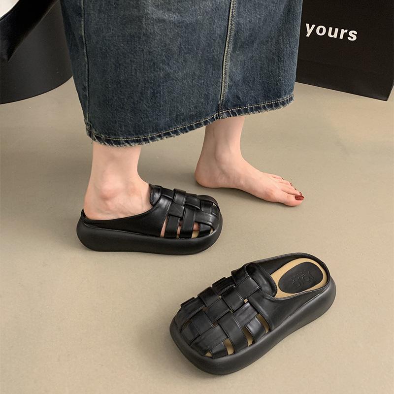 Height-increasing platform bag head half slippers female summer wear French temperament fairy muffin sandals seaside beach Roman shoes