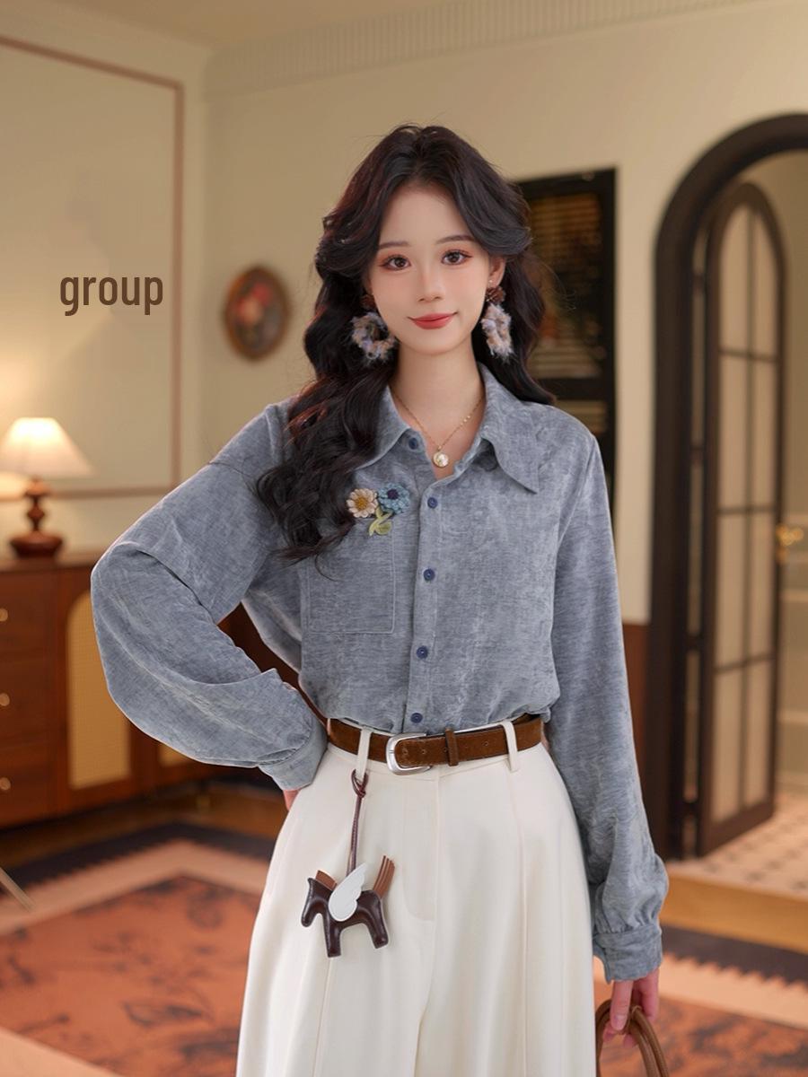 

Zhi Ying Women s 3D Flower Long Sleeve Winter Layered Shirt Top #S14919 Medium синий