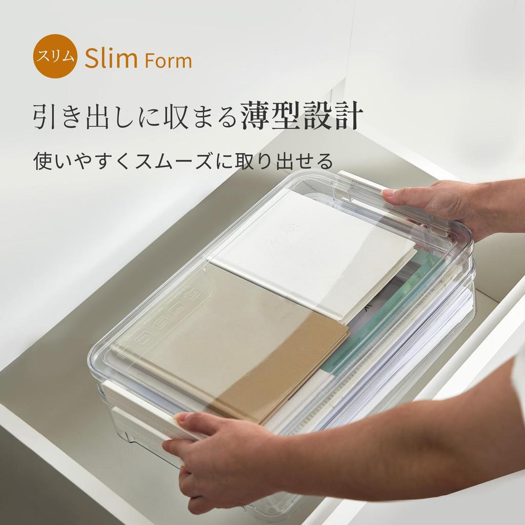 ZASA Transparent Storage Box, A4 Size Compatible, Clear Organizer Case, Stackable, with Lid, Document Storage Case, Clear Document Storage Box, A4, fo