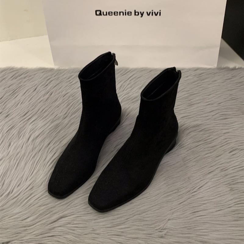 Premium Sense Retro Foreign Style Small Short Boots Women's 2025 Autumn Single Boots Thick Heel Thin Boots French Suede Small Ankle Boots