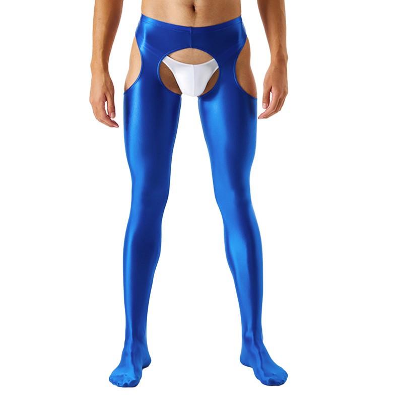 Collant Uomo con Taglio a Forcella Senza Cavallo Collant Lucidi a Vita Media Leggings
