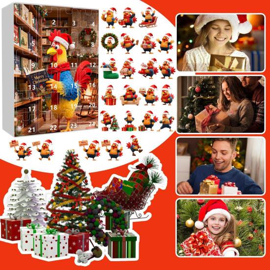 2025 Christmas Chick Advent Calendar 24-Day Countdown Box with Happy Chicken Ornaments Festive Tree Decorations for Kids