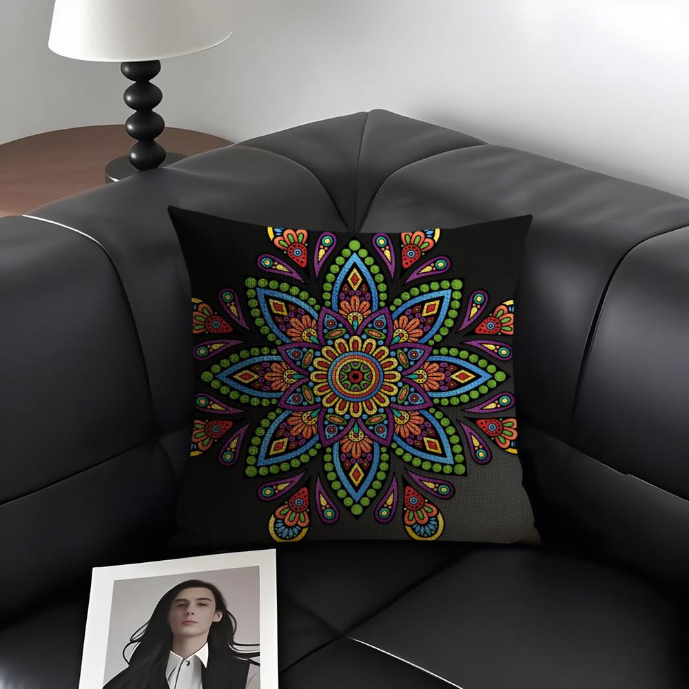 Mandala Style Decorative Cushion Cover Natural Linen Organic Fabric Double-Sided Printing Sofa Home Decor Gift Pillow Case