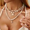 SHIXIN 3Pcs/Set Elegant Multi Layer Imitation Pearl Choker Necklace Women Bohemian Conch Scallop Starfish Pendant Necklace Gifts