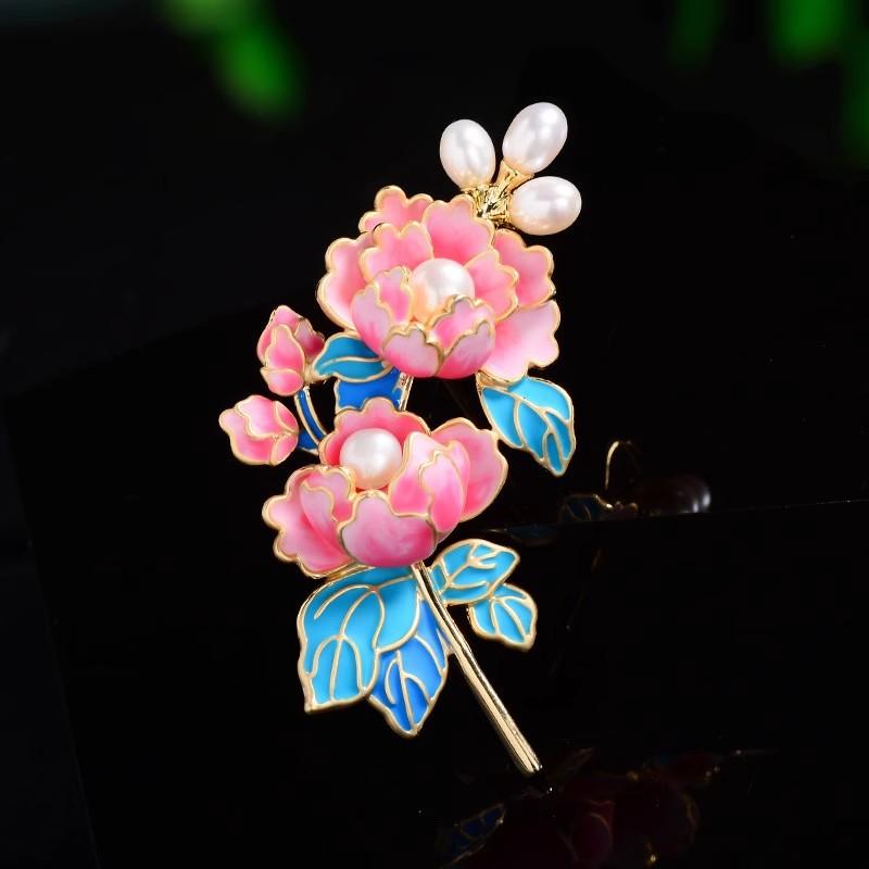 

Темпераментная брошь Guochao в виде пиона, высококачественная женская новая китайская эмалевая брошь, нишевый дизайн, булавка с аксессуарами