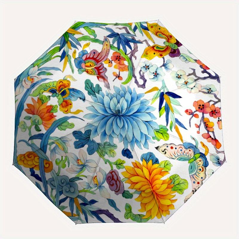 

1pc Floral Embroidery Pattern Automatic Folding Umbrella, Portable & Foldable Design with 8 Ribs, Casual Outdoor Accessory yy250729093