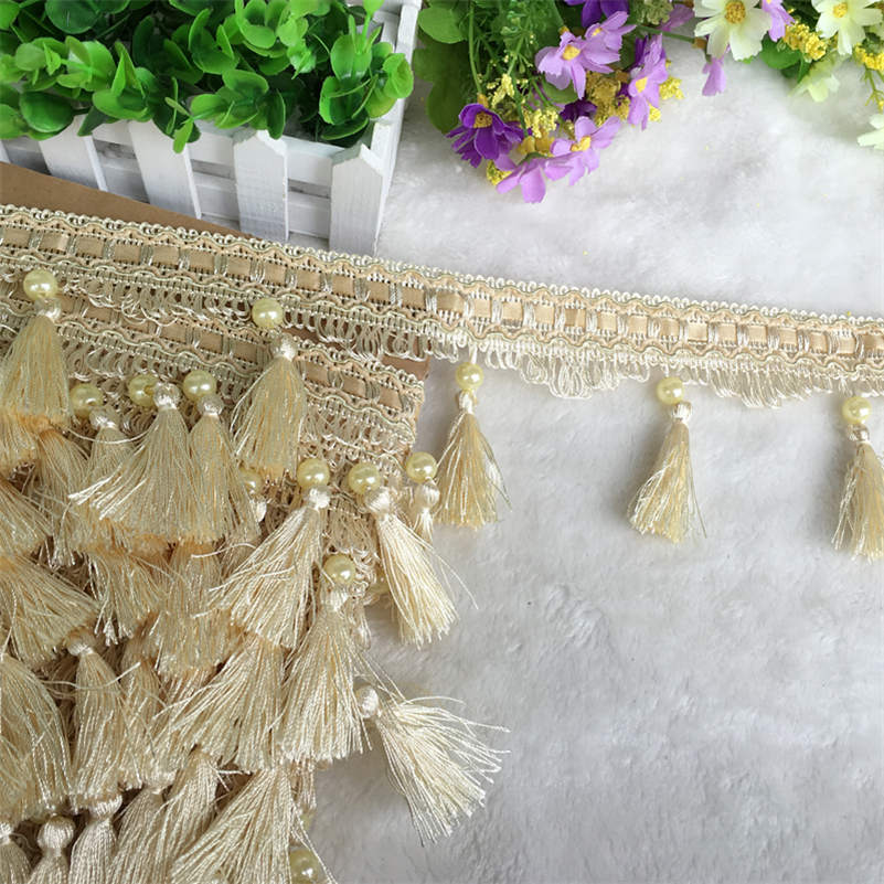 12 Yards Vorhangquastenfransen Kanten Spitzenbesatz Perlen DIY Nähhandwerk Vorhänge Kissen Möbel Polsterung Dekor